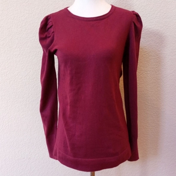 NWT Anne Klein wine color cotton and cashmere blend pleated sleeve sweater - Picture 3 of 11